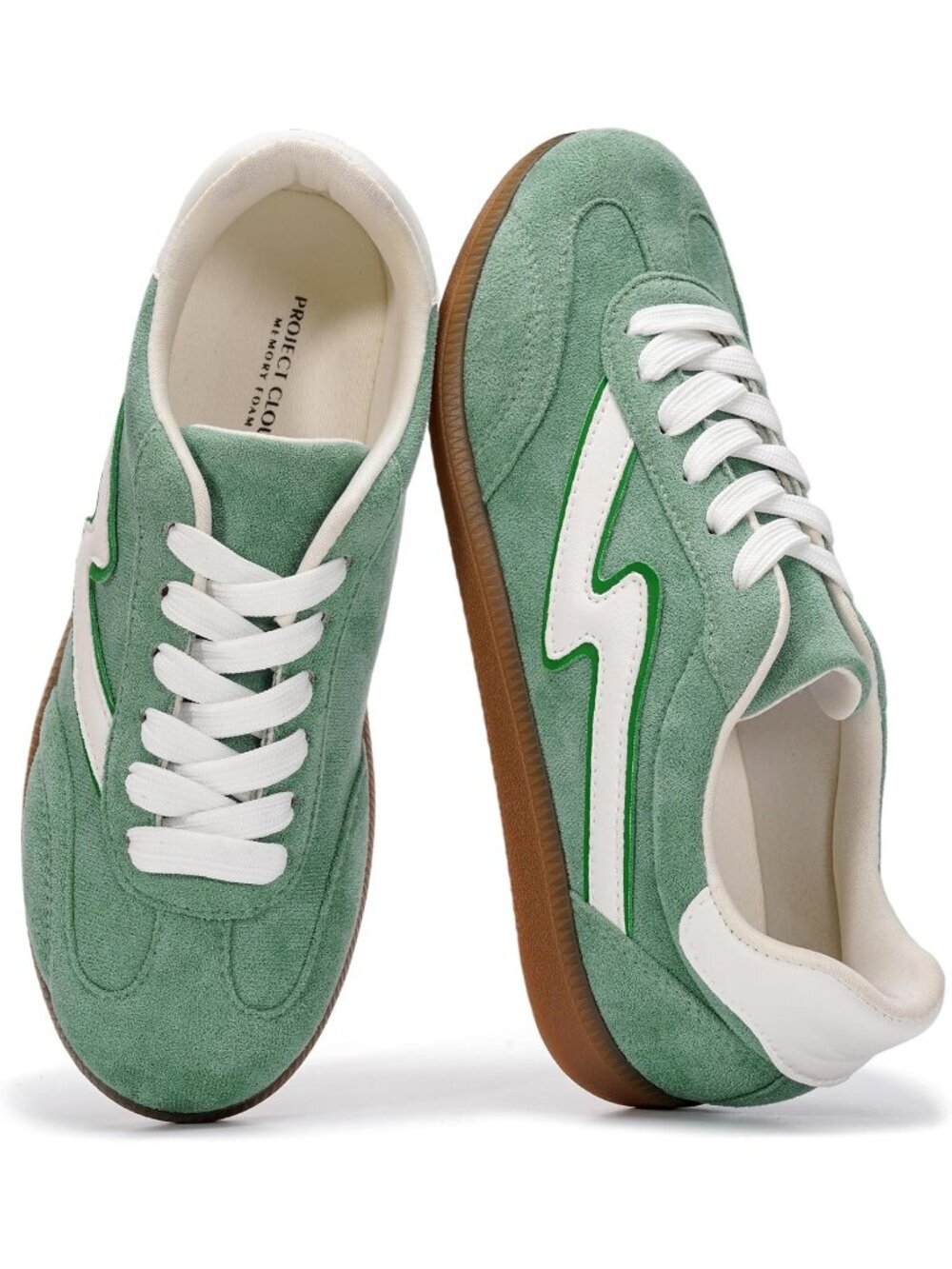 Women's Green-Multi Memory Foam Closed Toe Lace-Up Leather Sneakers